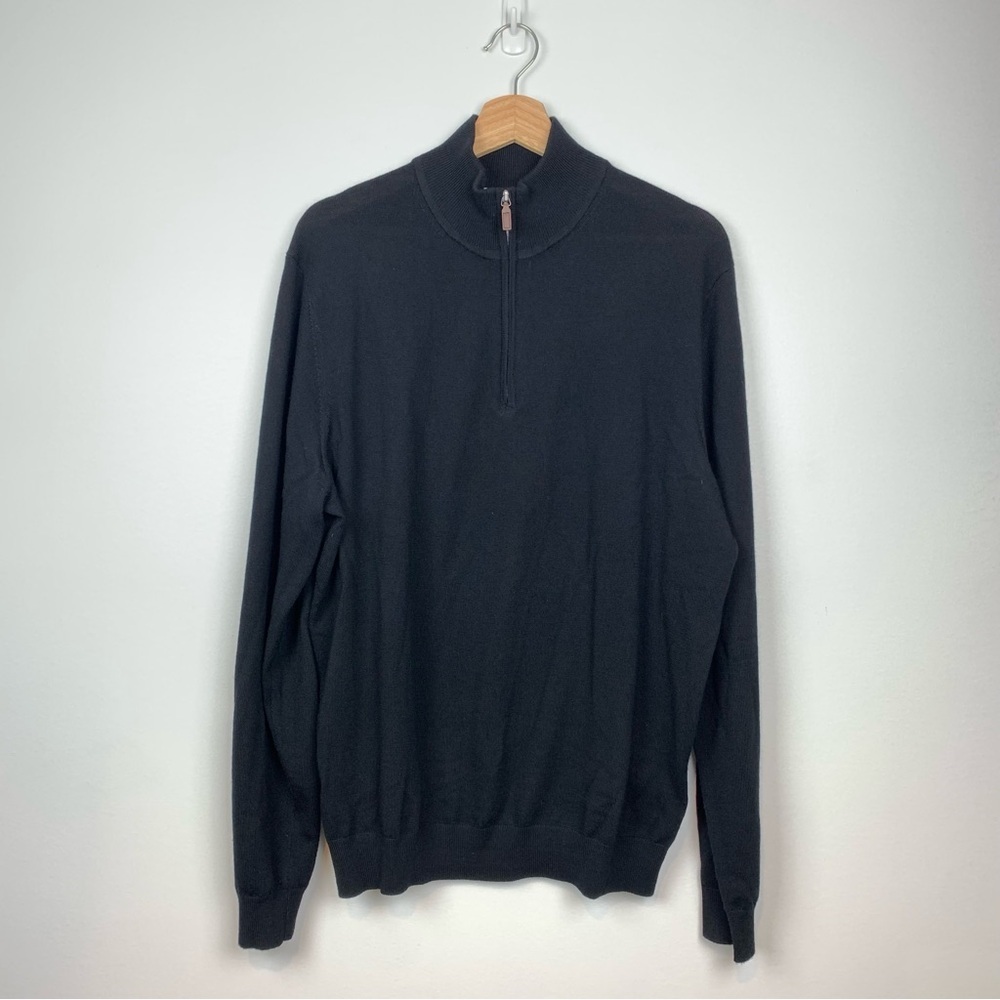 NWT Collars & Co Sweater 1/4 Zip Long Sleeves Black Merino Wool Sz XL Read